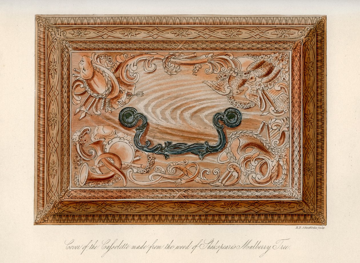 Vyřezávaná kazeta vyrobená ze dřeva Shakespearovy moruše, 18. století, 1840 od Robert Blemmell Schnebbelie
