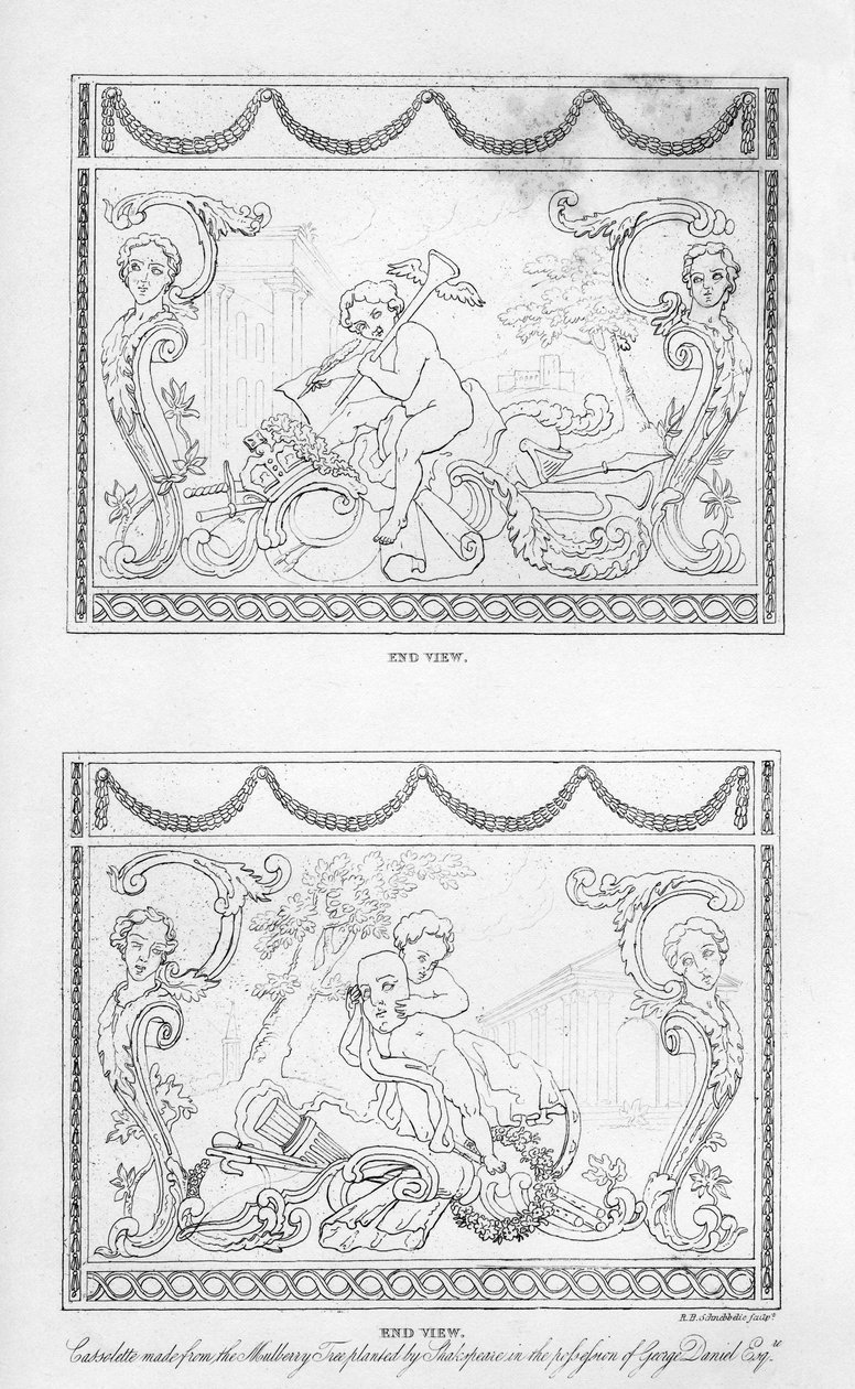 Vyřezávaná kazeta vyrobená ze dřeva Shakespearovy moruše, 18. století, 1840. od Robert Blemmell Schnebbelie