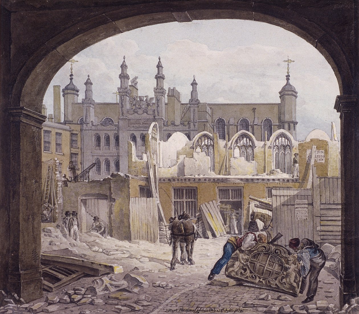 Demolice Guildhall Chapel, Londýn, 1820 od Robert Blemmell Schnebbelie