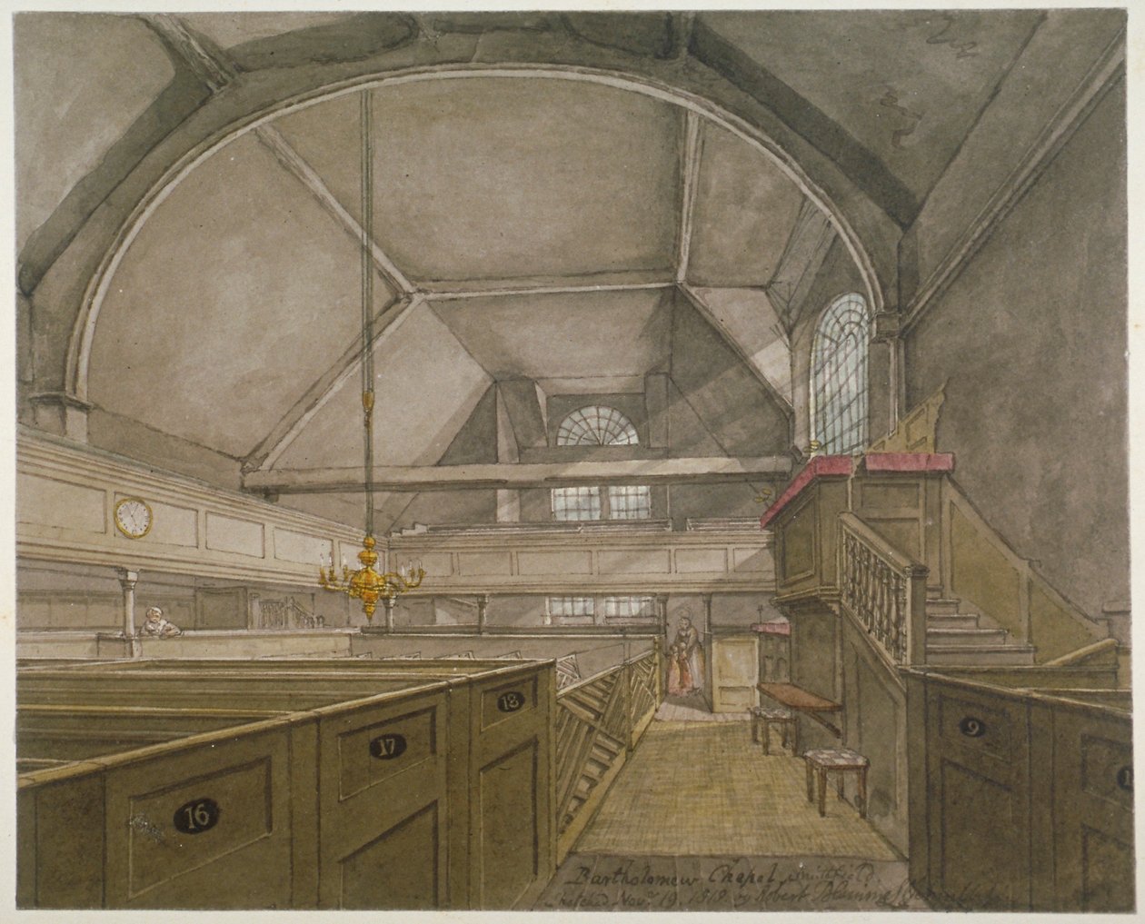 Interiér kaple v kostele St Bartholomew-the-Great, Smithfield, City of London, 1818 od Robert Blemmell Schnebbelie