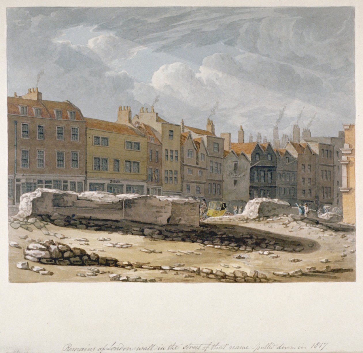 Zbytky londýnské zdi, která byla stržena v roce 1817, City of London, 1817 od Robert Blemmell Schnebbelie