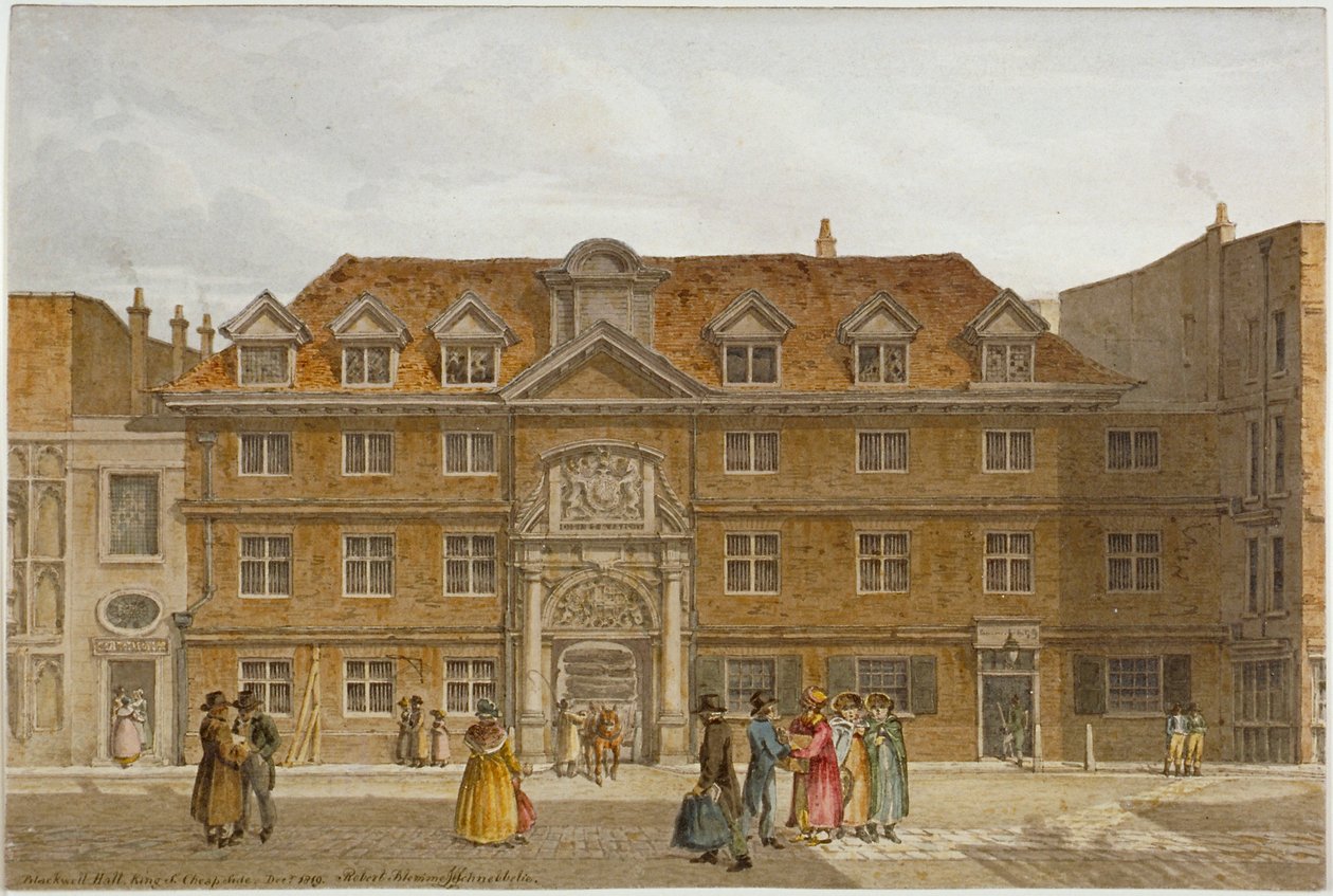 Pohled na Blackwell Hall na King Street, City of London, 1819. od Robert Blemmell Schnebbelie