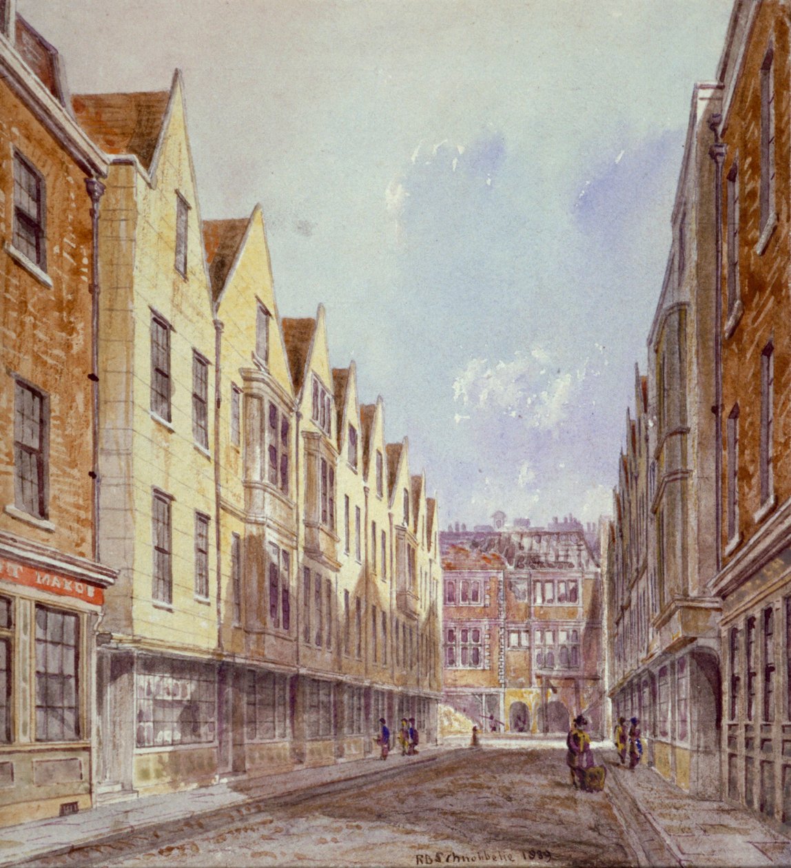 Pohled na Great Winchester Street s Winchester Place viditelným v dálce, Londýn, 1839. od Robert Blemmell Schnebbelie
