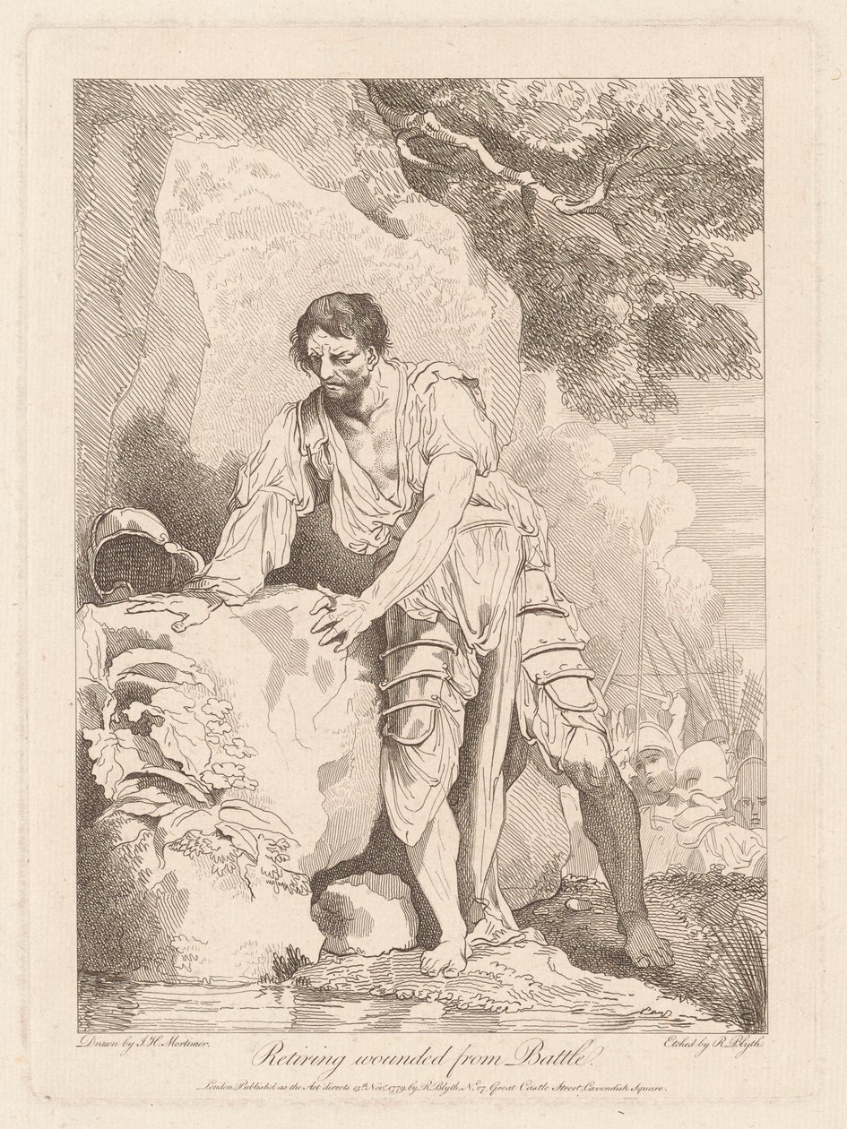 Odchod zraněných z bitvy od Robert Blyth, after John Hamilton Mortimer