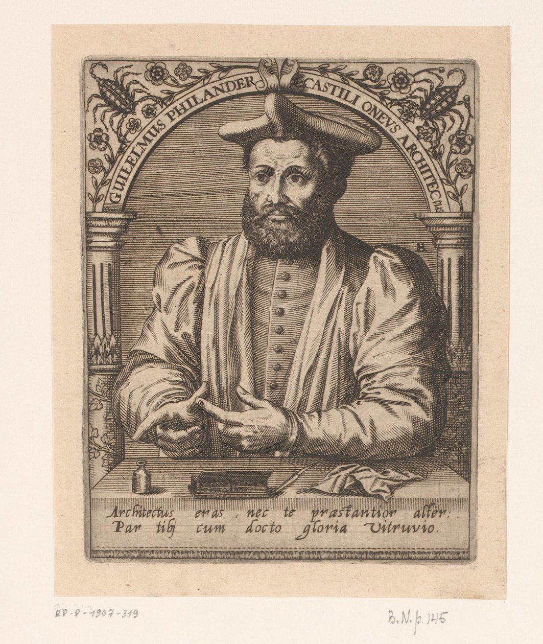 Portrét Guillauma Philandriera Guilelmus Philander Castili oneus architectus (titul na objektu) Série portrétů učenců patnáctého a šestnáctého století (název série) od Robert Boissard