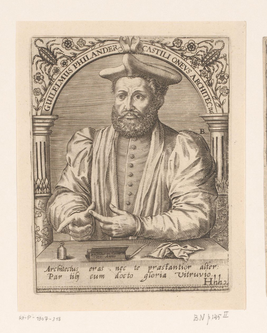 Portrét Guillauma Philandriera Guilelmus Philander Castili oneus architectus (titul na objektu) Série portrétů učenců patnáctého a šestnáctého století (název série) od Robert Boissard