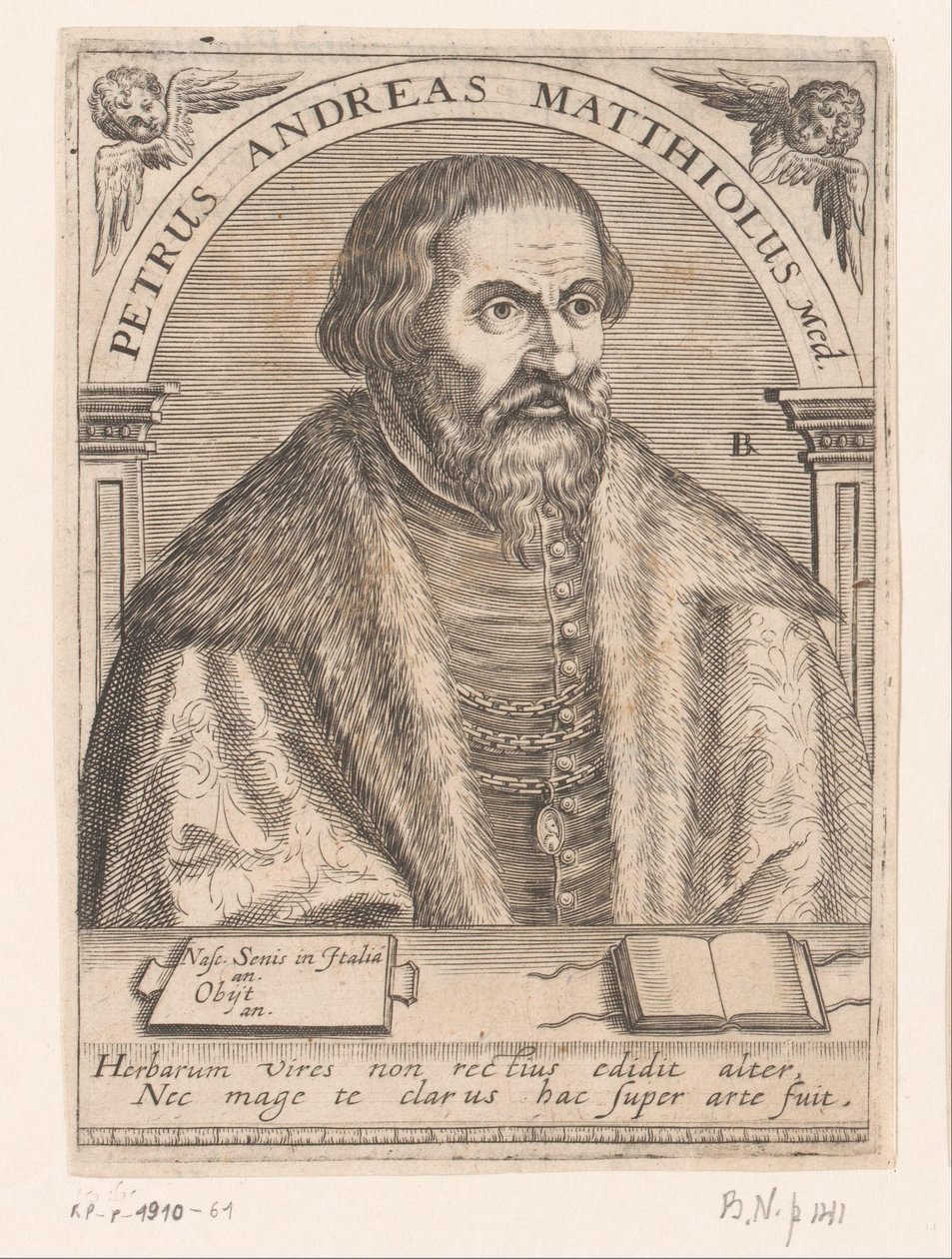 Portrét Pietra Andrea Mattioliho Peter Andrew Matthews Med. (název na objektu) Série portrétů učenců patnáctého a šestnáctého století (název série) od Robert Boissard