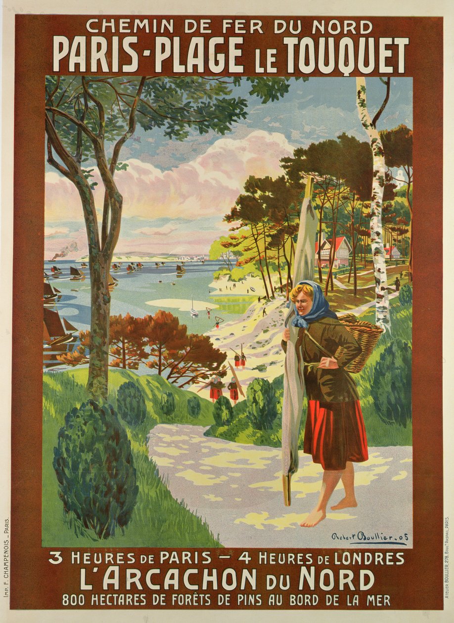 Plakátová reklama Paris-Plage le Touquet, Pas de Calais, kolem roku 1910 (barevné lito) od Robert Boullier