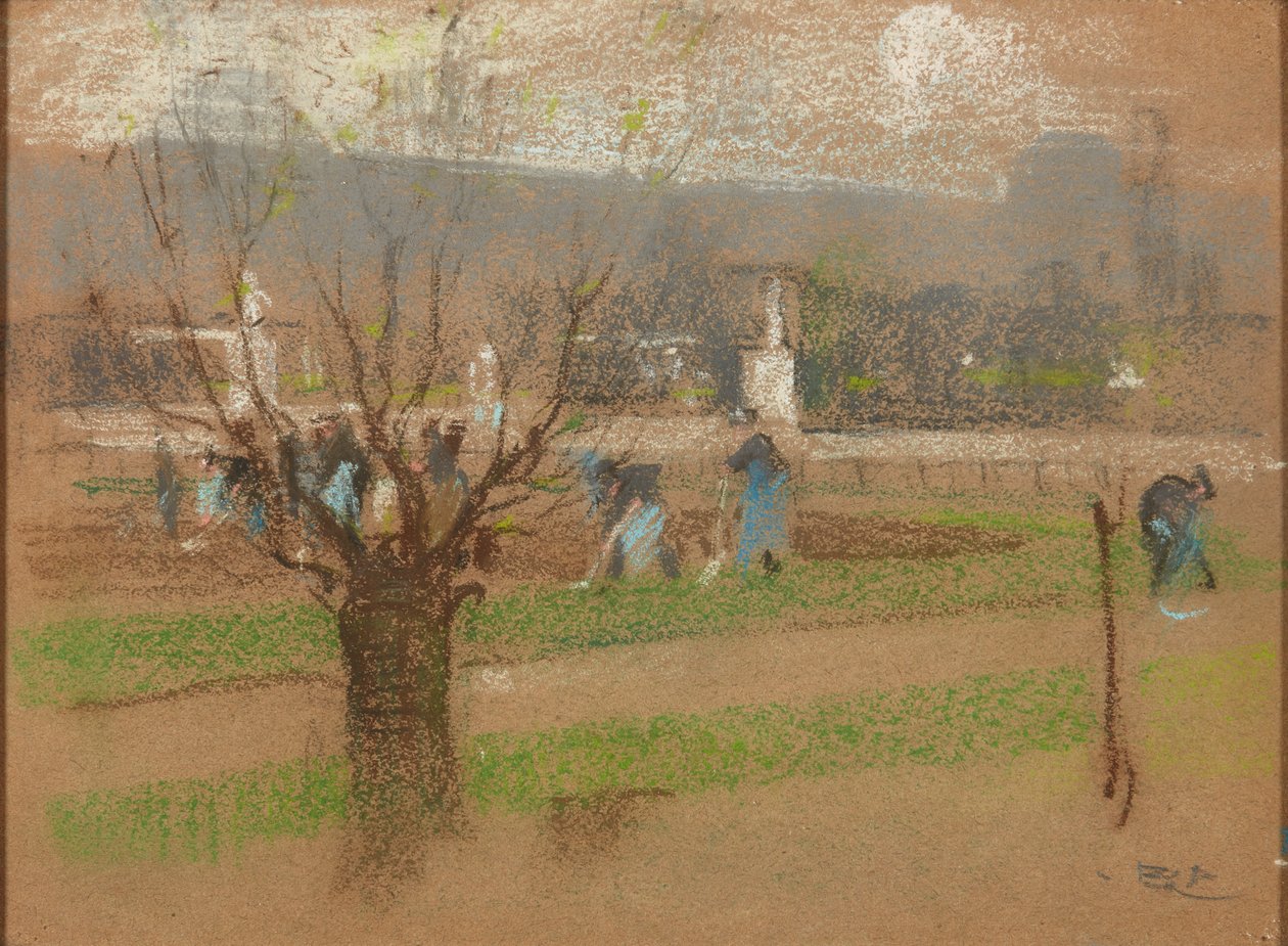 Výsadba cibulovin v Tuileries Gardens, Paříž (pastel) od Robert Brough