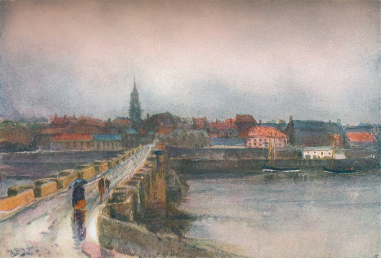 Mokrý den, Old Berwick Bridge, c1877-1906, 1906. od Robert Buchan Nisbet