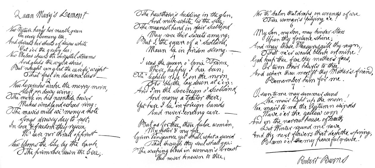 Queen Marys Lament, báseň rukopisem Roberta Burnse, konec 18. století, 1840 od Robert Burns