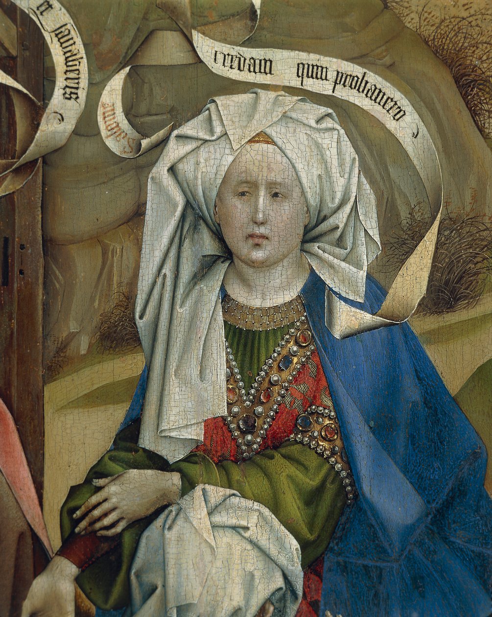 Detail představující ženu z Narození Páně od mistra Flemalle Roberta Campina (1375/1379-1444), olej na panelu, cca 1420 od Robert Campin