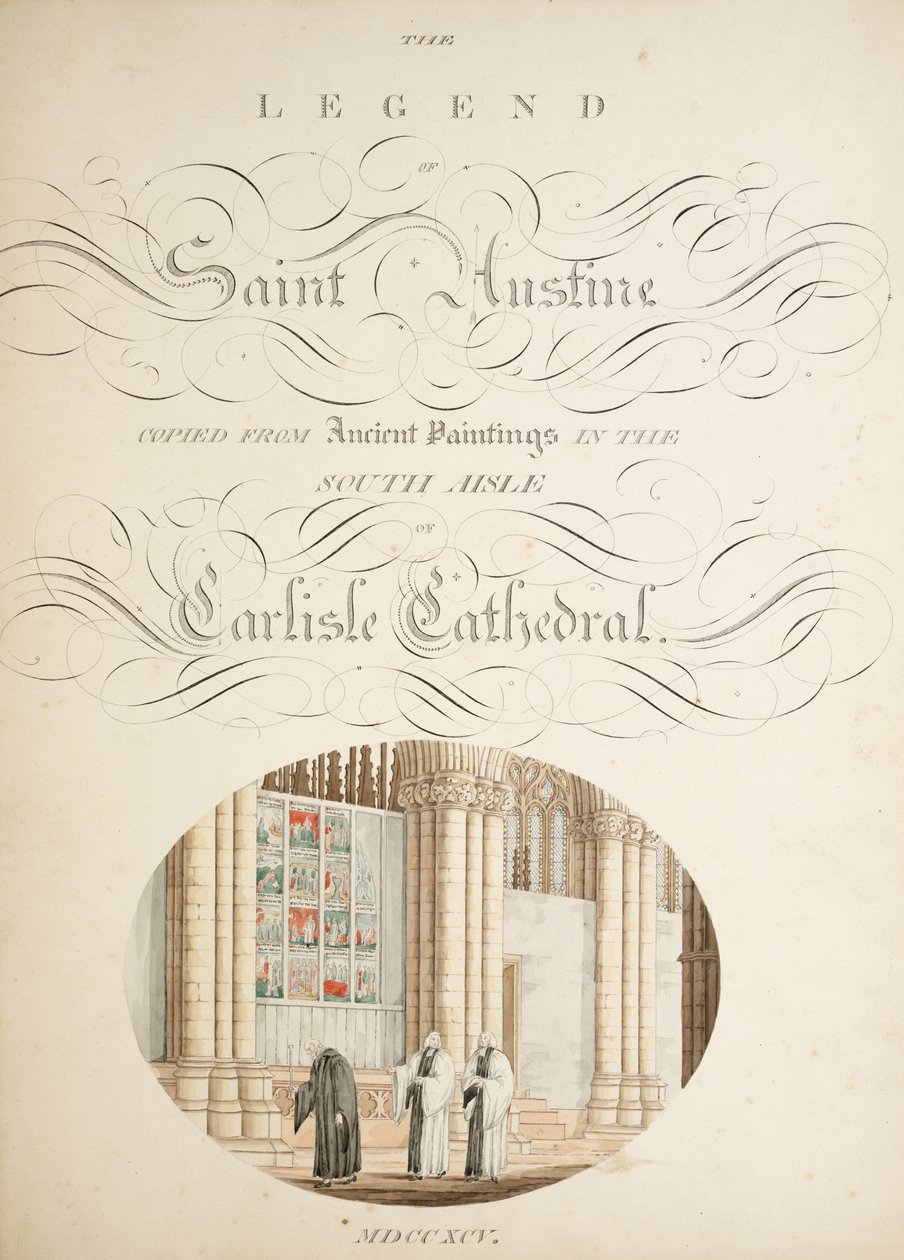 Paní Nová Coll 380, f9r. Starožitnosti katedrálního kostela Saint Mary, Carlisle, kreslil Robert Carlile, 1795 (pero a inkoust a wc na papíře) od Robert Carlile