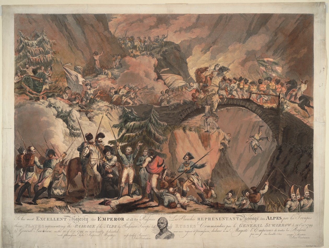 Armáda Alexandra Suvorova překračující Alpy v roce 1799, 1805 od Robert Carr Porter