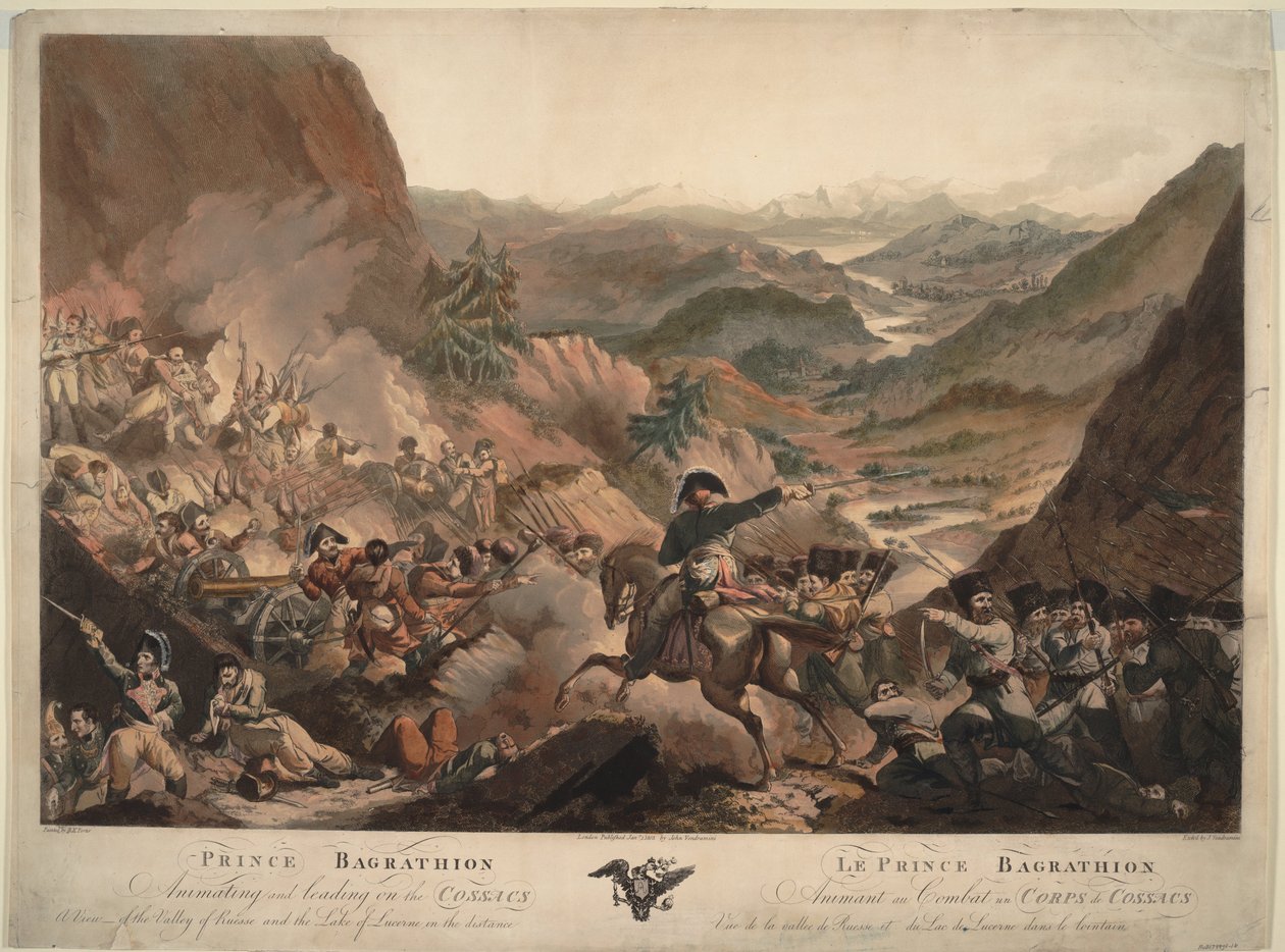 Princ Bagration vede kozáky k útoku v Alpách, 1805 od Robert Carr Porter