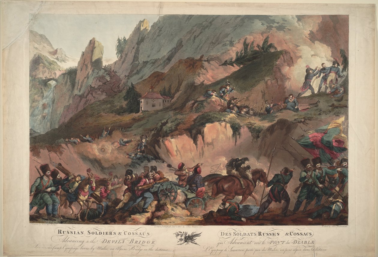 Ruská armáda překračuje Ďáblův most v roce 1799, 1804 od Robert Carr Porter