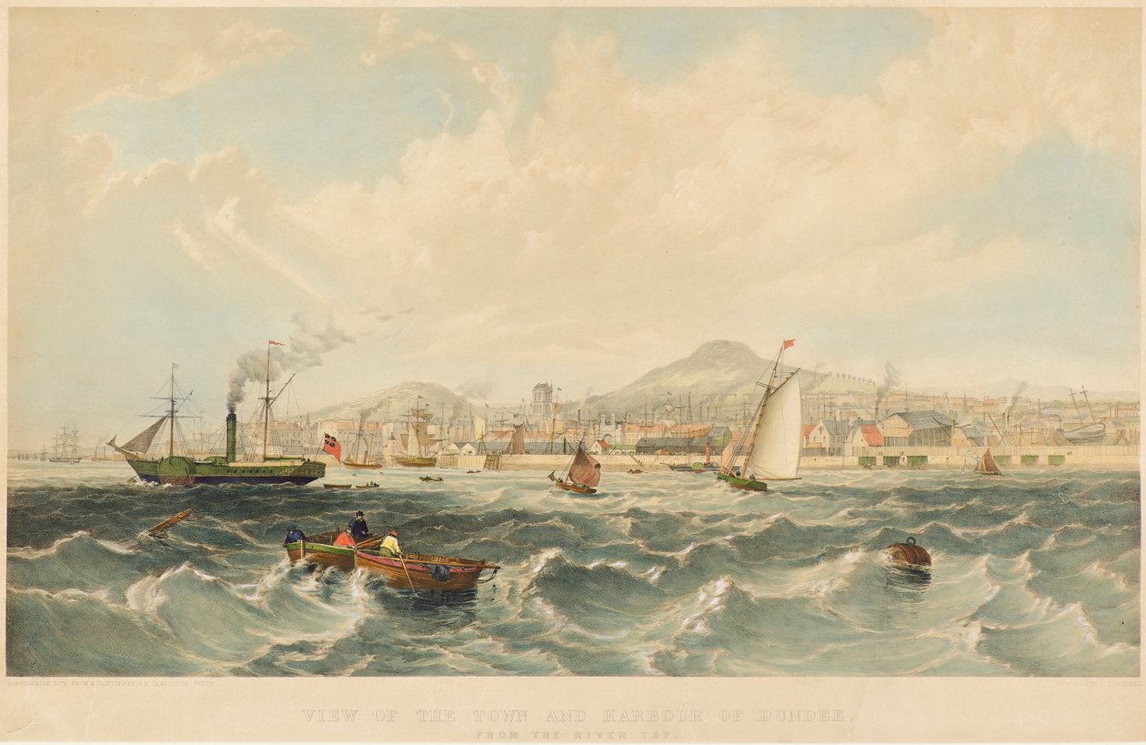 Pohled na město a přístav Dundee, cca 1850 (litografie) od Robert Carrick