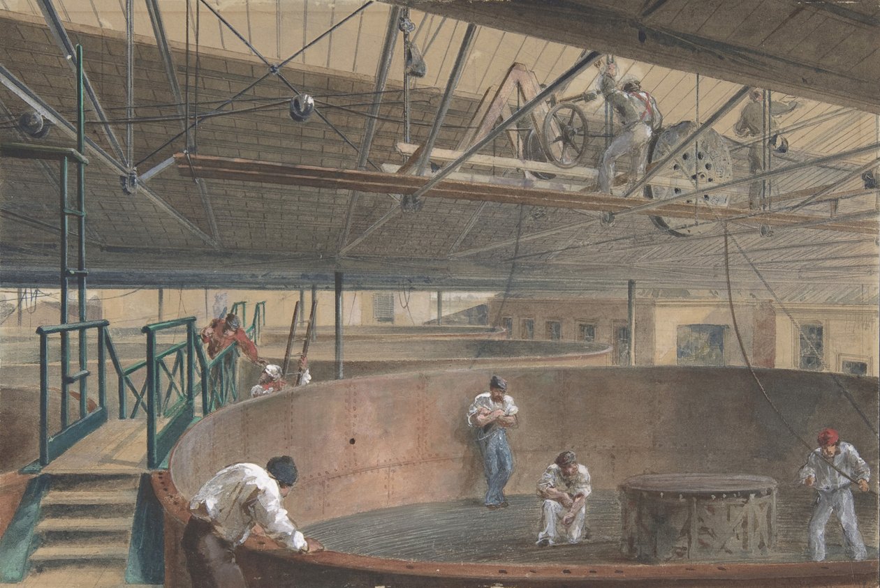 Navíjení kabelu ve velkých nádržích v závodě Telegraph Construction..., 1865, 1865. od Robert Charles Dudley