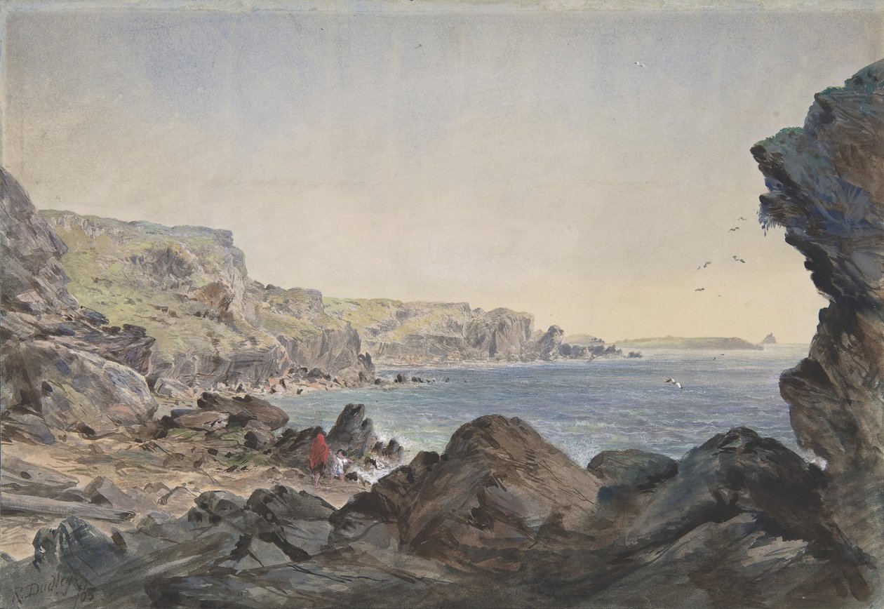Foilhummerum Bay, Valentia, Pohled na moře z bodu, na kterém kabel..., 1865-66. od Robert Charles Dudley