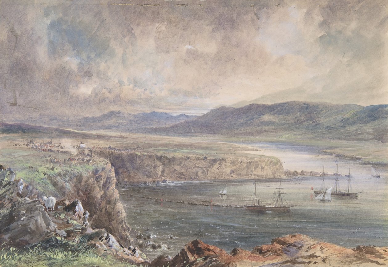 Foilhummerum Bay, Valentia, pohled z pevnosti Cromwell: Caroline a čluny..., 1865-66. od Robert Charles Dudley
