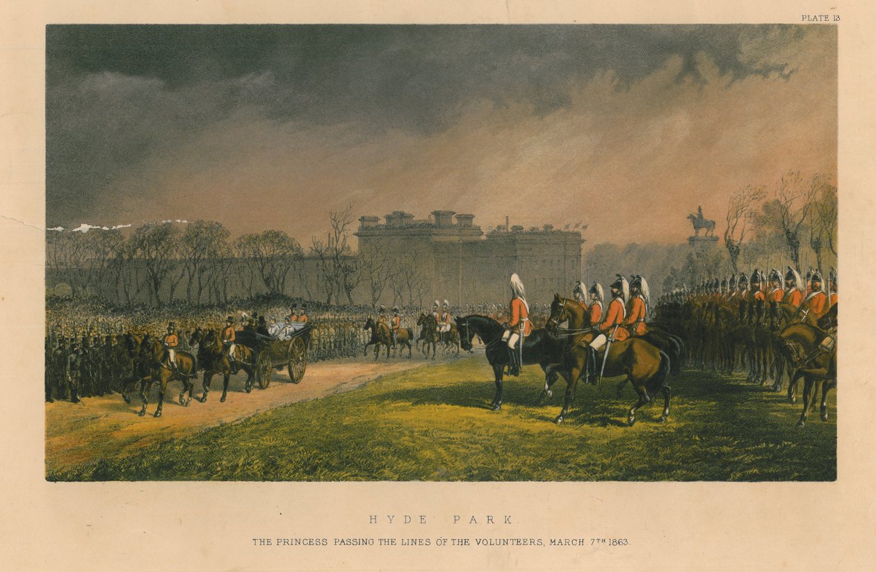 Hyde Park – princezna procházející řadami dobrovolníků, 7. března 1863, 1863 od Robert Charles Dudley