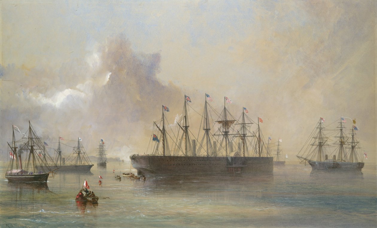Atlantská telegrafní kabelová flotila sestavená na jihozápadním pobřeží Irska v Berehaven..., 1866. od Robert Charles Dudley