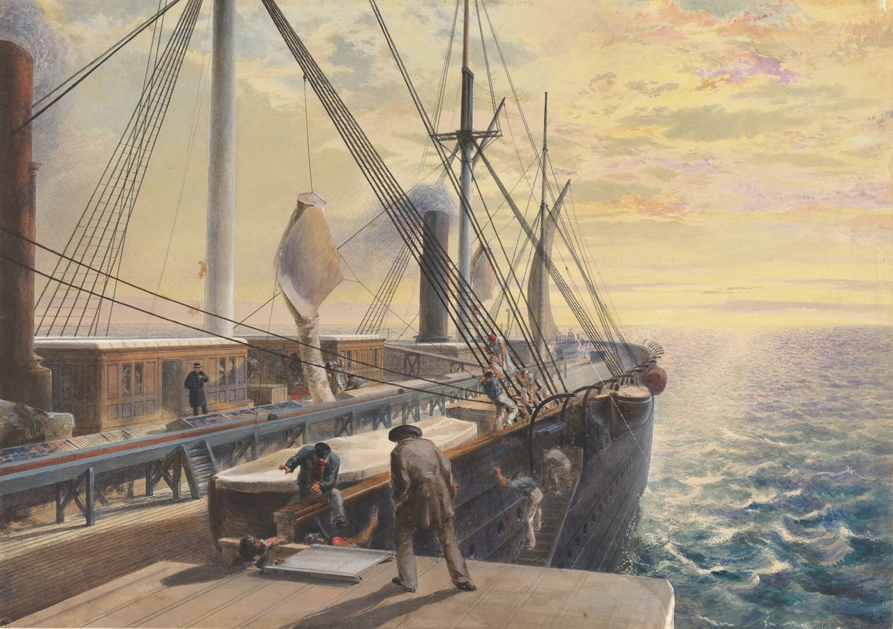 Pohled, pohled dozadu, z Port Paddle Box z Velké východní, ukazující koryto..., 1865-66. od Robert Charles Dudley