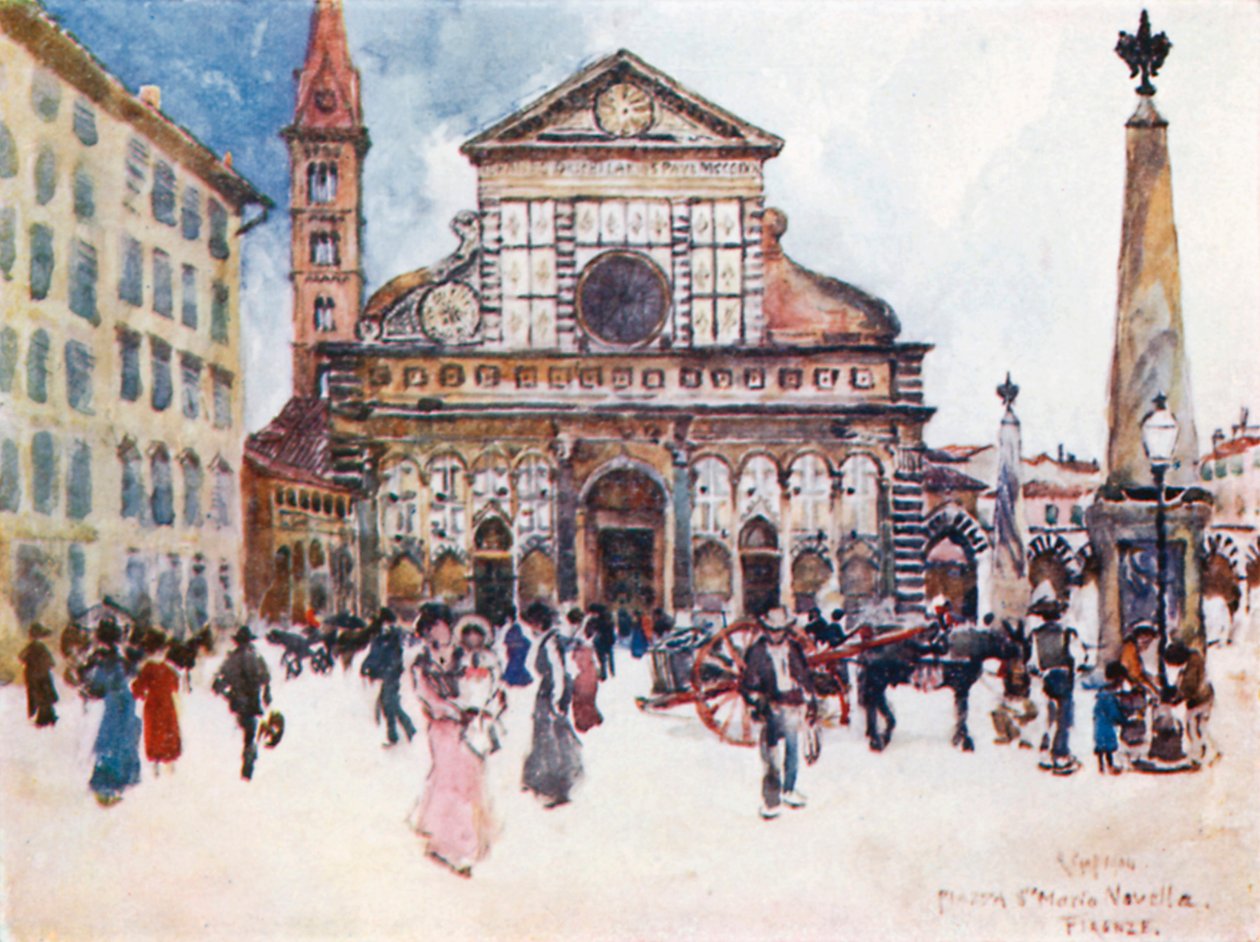 Piazza Santa Maria Novella (barevná litografie) od Robert Charles Goff