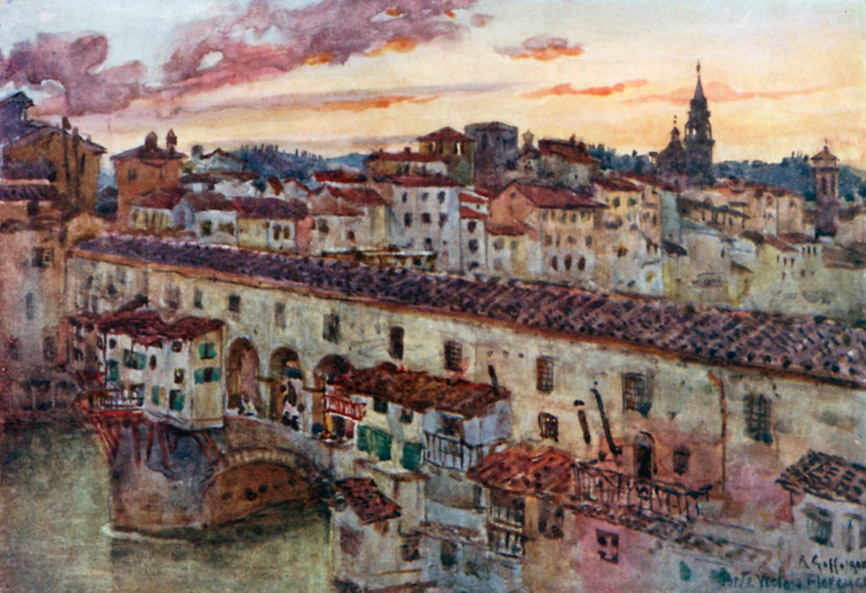 Západ slunce v létě nad florentskými střechami (barevná litografie) od Robert Charles Goff
