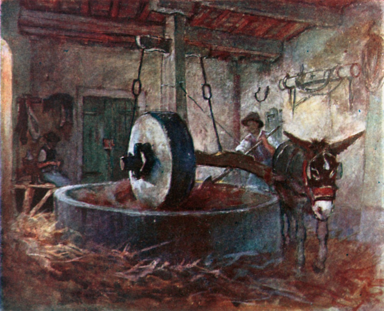 Toskánský lis na olej (barevná litografie) od Robert Charles Goff