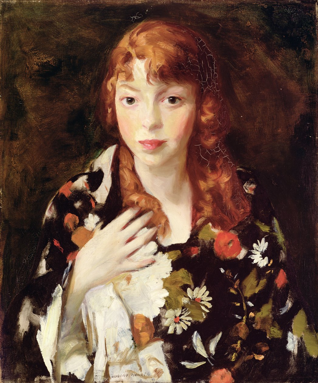Edna Smith in a Japanese Wrap, kolem roku 1915 (olej na plátně) od Robert Cozad Henri