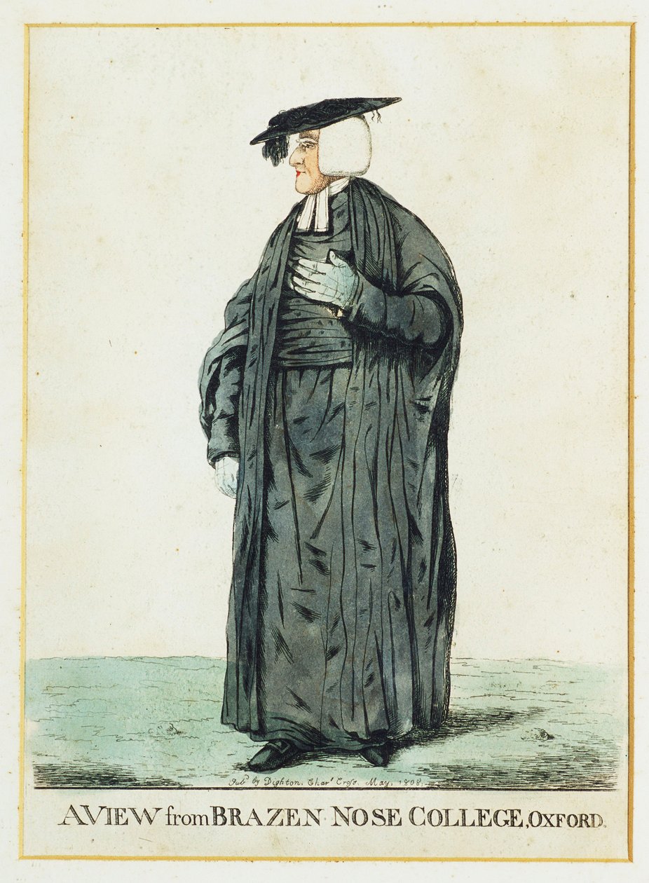 Pohled z Brazen Nose College, Oxford (ručně kolorovaný lept) od Robert Dighton