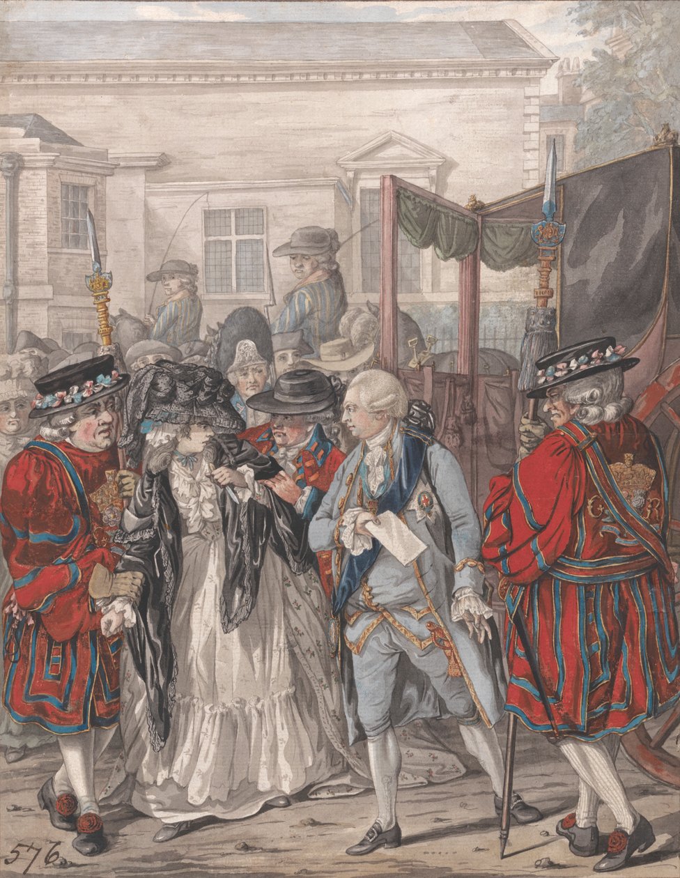 Margaret Nicholsonová při pokusu o atentát na Jeho Veličenstvo, Jiří III., v zahradním vchodu paláce sv. Jakuba, 2. srpna 1786 od Robert Dighton