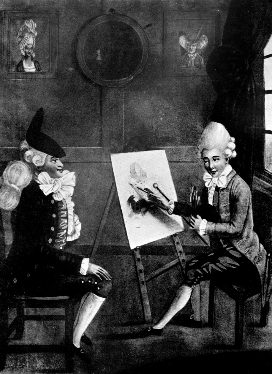 Malíř makaronů nebo Billy Dimple sedící u svého obrazu, 1770 od Robert Dighton