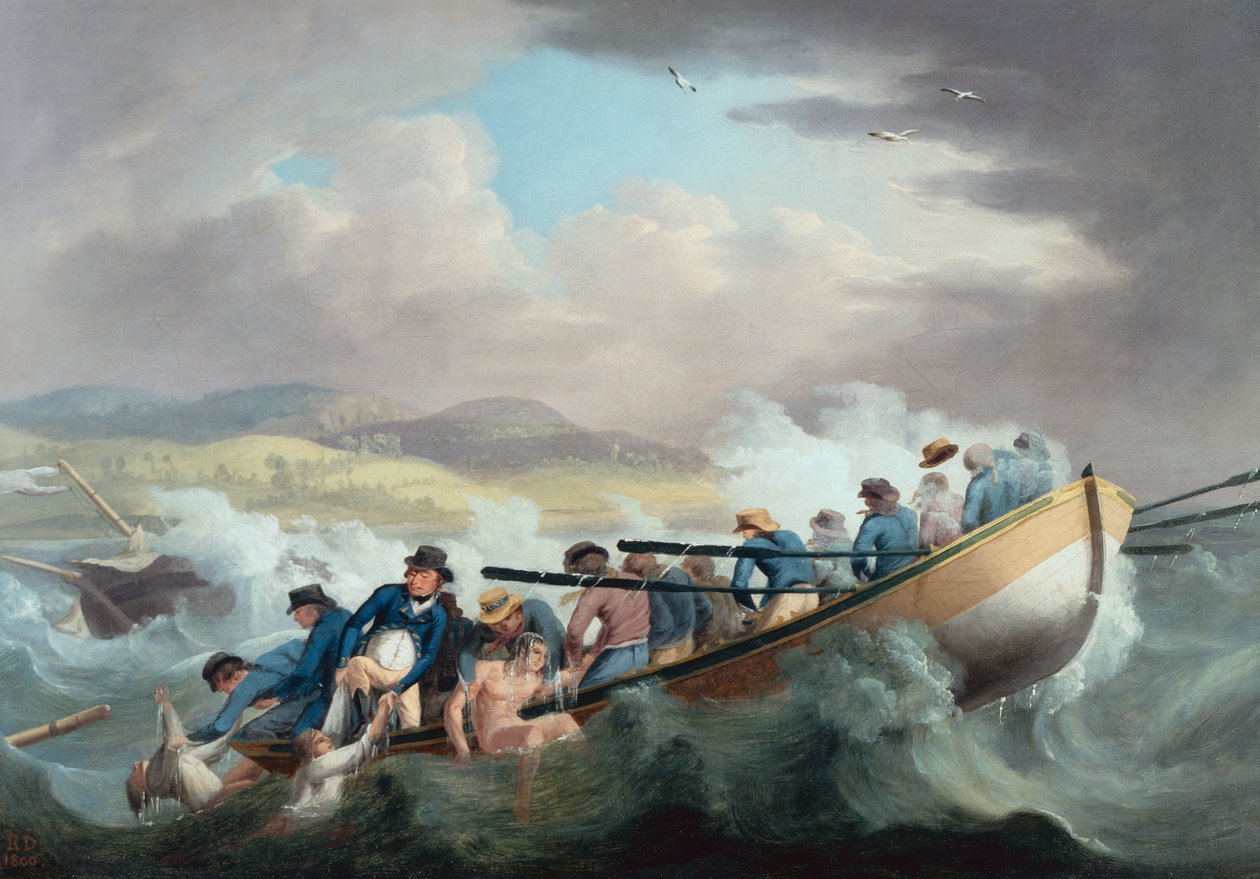 Přeživší ze ztroskotané lodi u Isle of Wight, které zachraňuje posádka H.M.S. Juno od Robert Dodd