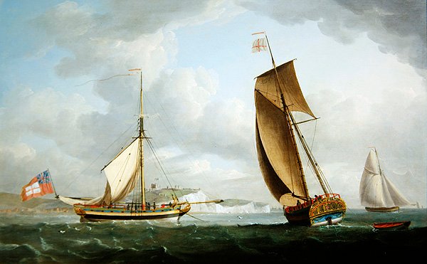 Jachta Trinity House ve dvou pozicích u Doveru od Robert Dodd