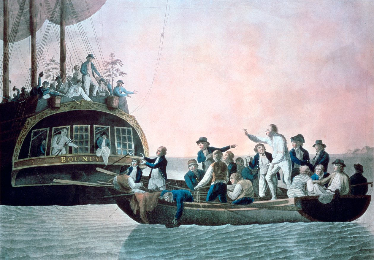 Vzbouřenci obrátili poručíka Bligha ...a posádku unášenou z lodi jeho Veličenstva Bounty, 1790 od Robert Dodd