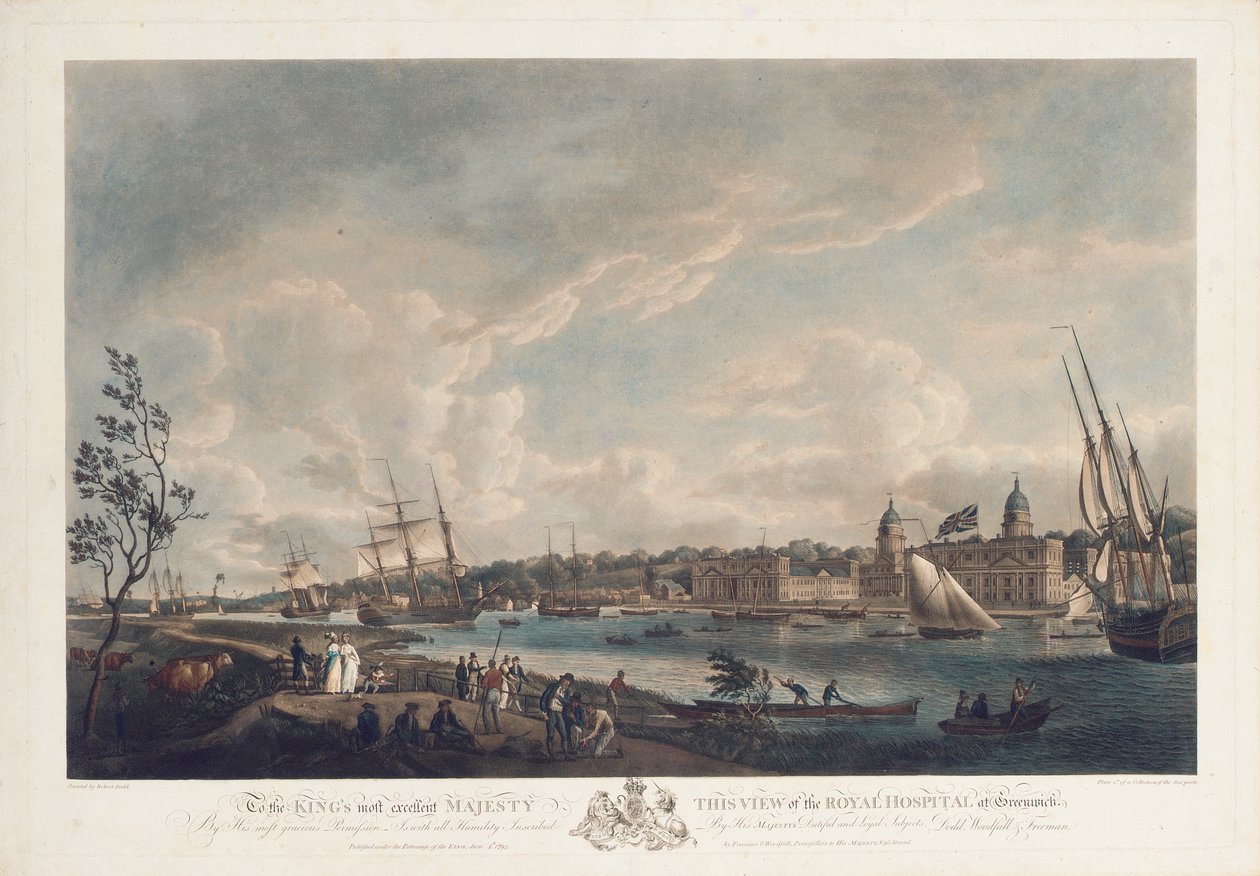 Pohled na Královskou nemocnici v Greenwichi, 1793 od Robert Dodd