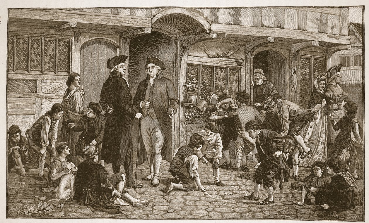Původ nedělních škol: Hare Lane, Gloucester, 1780, ilustrace z 