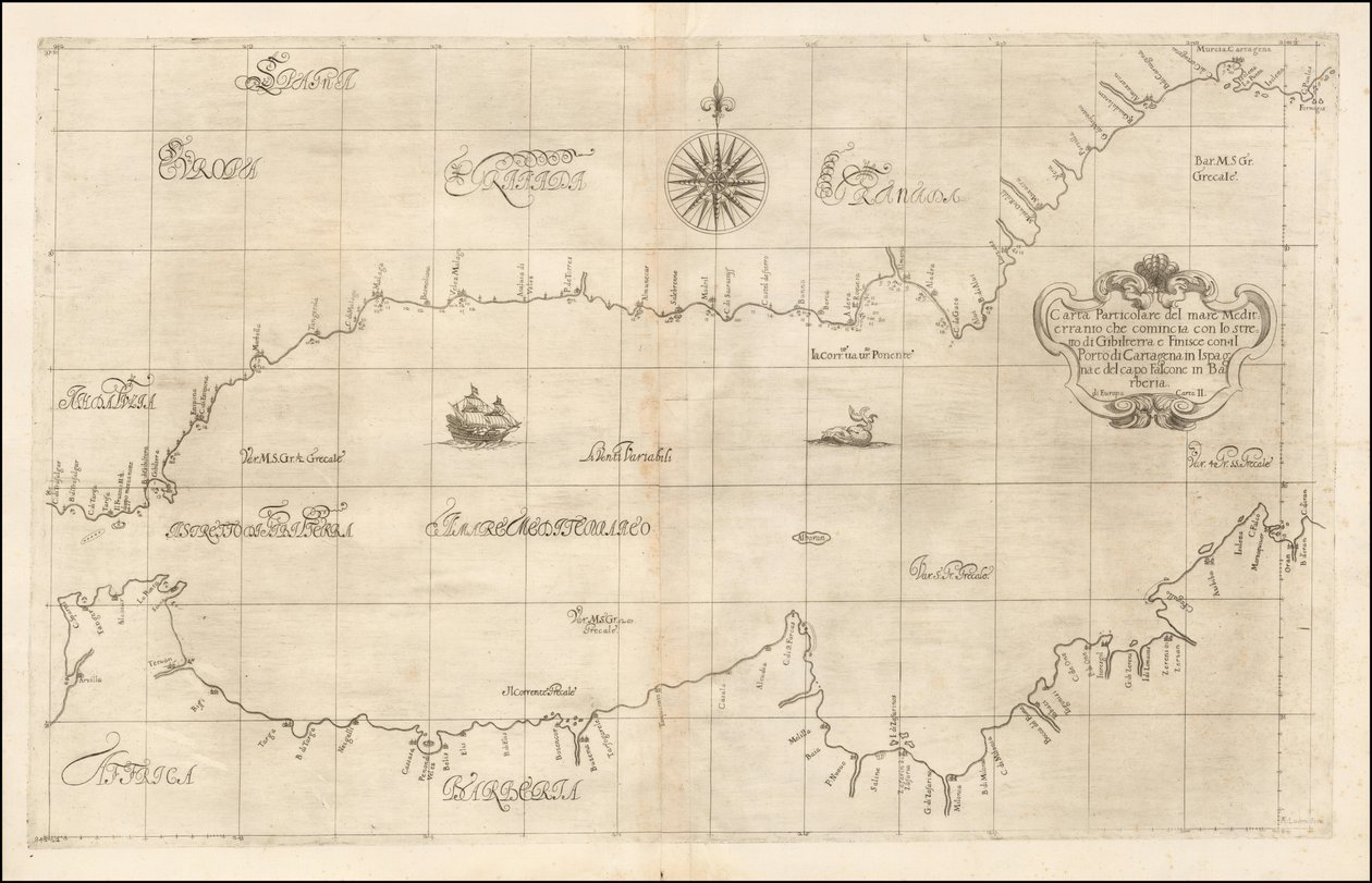 Mapa západního Středomoří a Gibraltaru od Roberta Dudleyho z roku 1646 od Robert Dudley