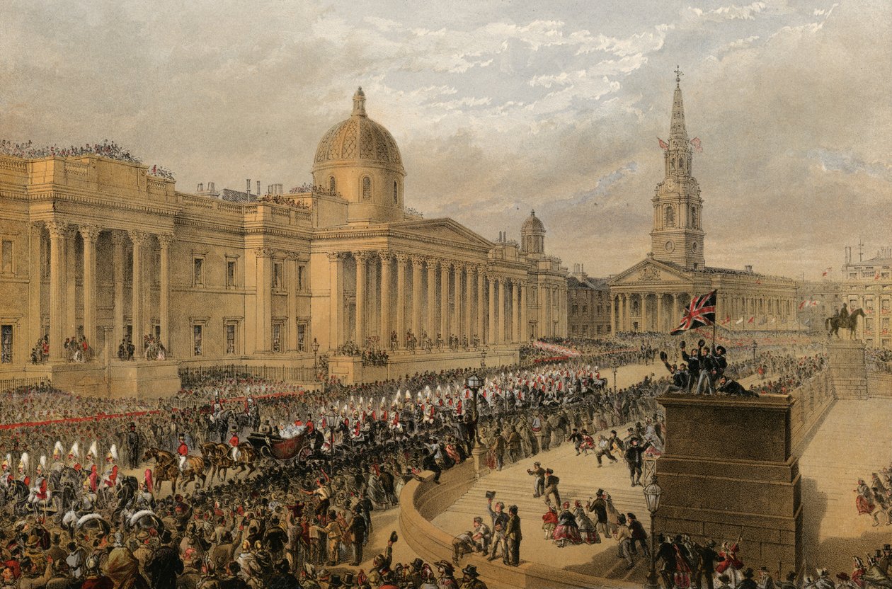 Trafalgarské náměstí, Londýn, 7. března 1863 (rytina) od Robert Dudley