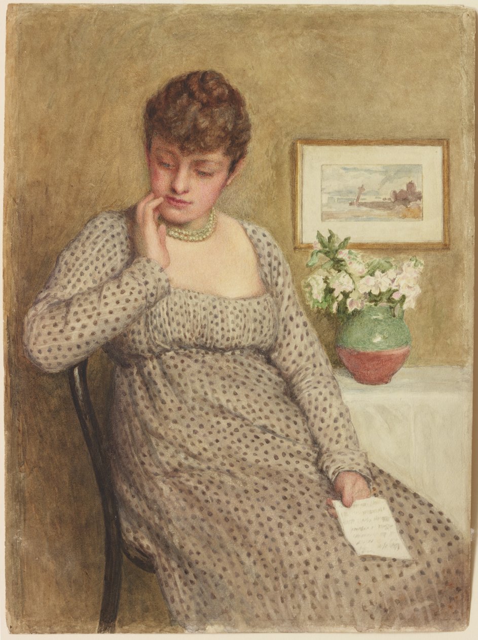 Dívka čte (tužka a akvarel na kartě) od Robert Ernest McEune