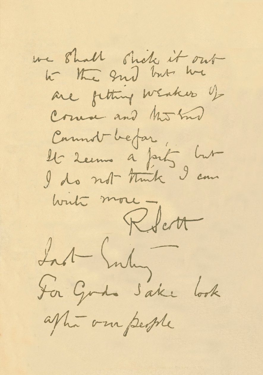 Faksimile poselství veřejnosti, 29. března 1912, 1913 od Robert Falcon Scott