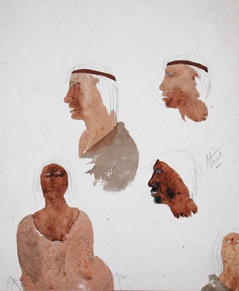 Fuegian Types, cca 1832 (tužka a akvarel na papíře) od Robert Fitzroy