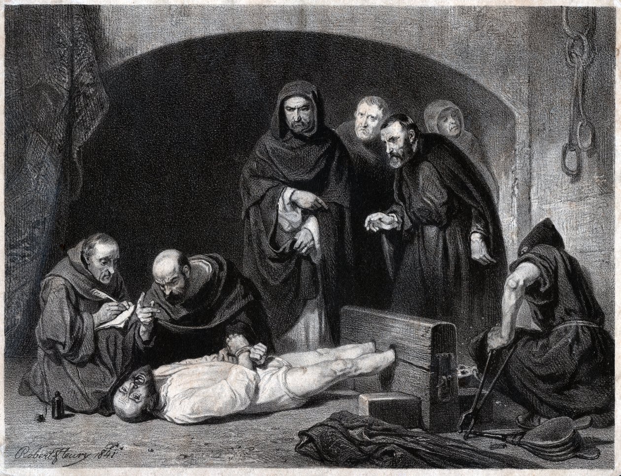 Inkvizice ve středověku. (rytina od Robert Fleury