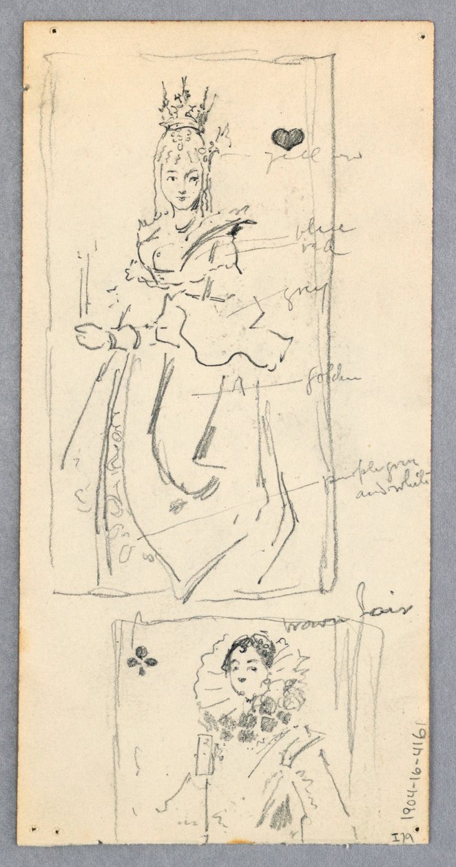 Kresba, pouliční scéna, Itálie (recto); dva zarámované pohledy na ženy na hracích kartách (verso), 1882 od Robert Frederick Blum