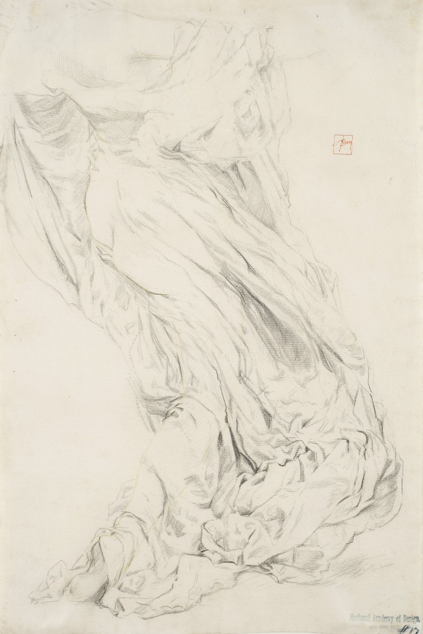 Studie drapérie pro nástěnnou malbu Nálady k hudbě, 1893-95 (grafit se žlutou tužkou na krémovém papíře) od Robert Frederick Blum