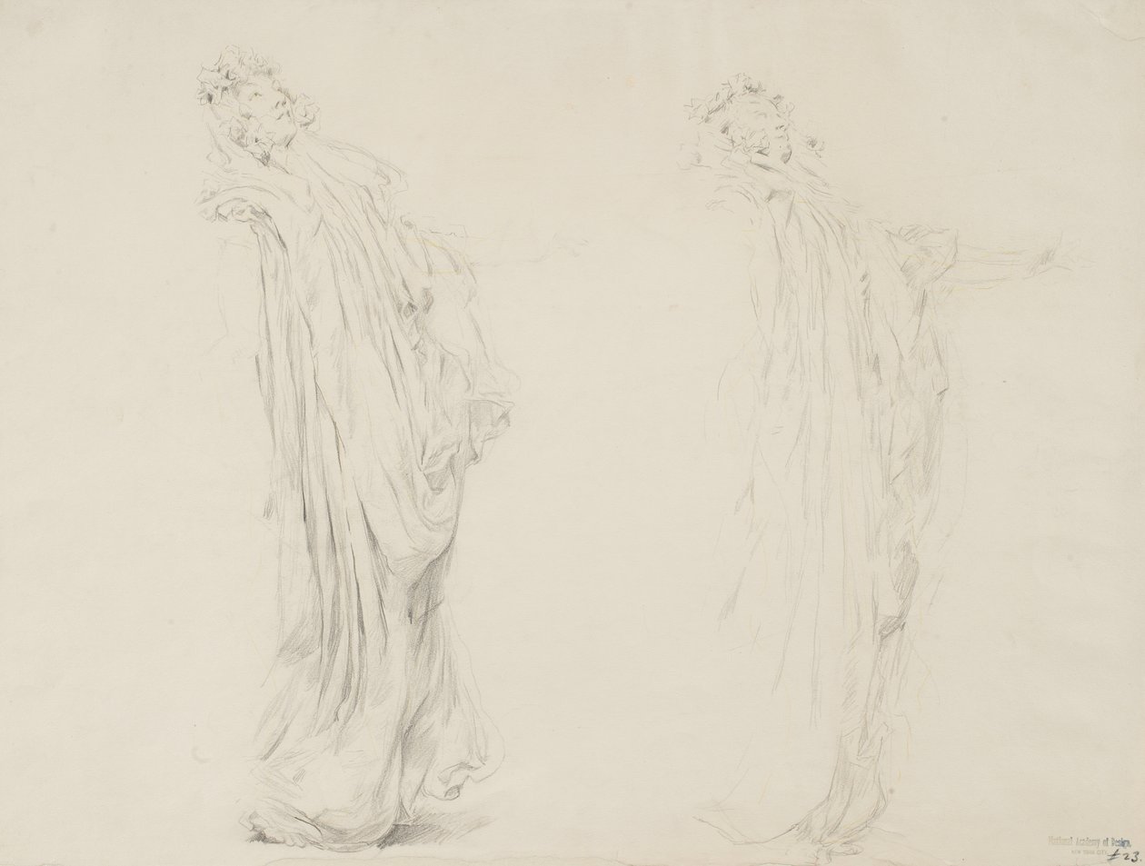 Studie dvou ženských postav pro nástěnnou malbu Nálady k hudbě, 1893-95 (grafit se žlutou tužkou na krémově tkaném papíře) od Robert Frederick Blum