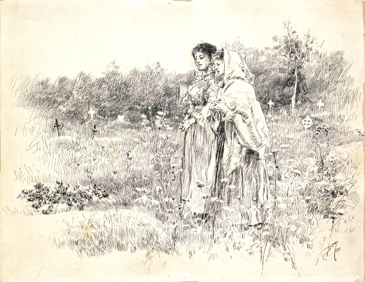 Dvě dívky stojící před hrobem od Robert Frederick Blum