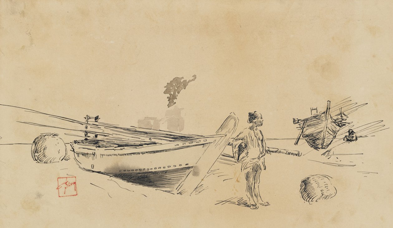 Dvě japonské rybářské lodě na pobřeží, 1867-1903 od Robert Frederick Blum